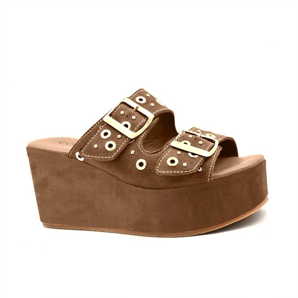 NEW CORDANI women's jayne platform wedge slide sandal in fango suede